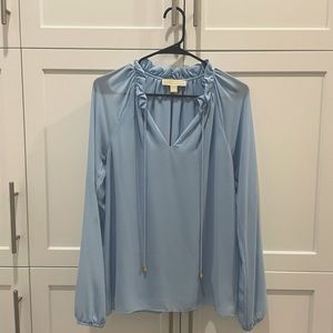 Michael Khors Light Blue Long Sleeve Blouse w/ Gold Detailing